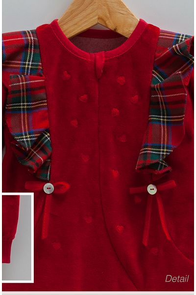 Caramell New Year's Themed Velvet Baby Girl Jumpsuit - Christmas Costume (1-3/3-6 Months with Booties, 6-9/9-12 Months Without Booties)