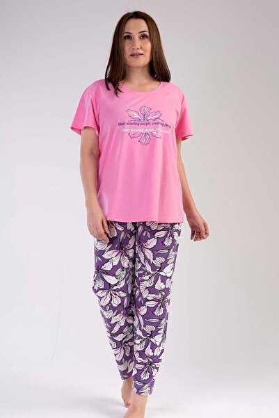 C&City طقم بيجامة بأكمام قصيرة مقاس كبير وردي-441037