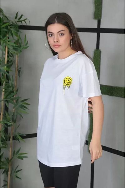 JANES Λευκό μπλουζάκι Unisex Oversize με στάμπα με λαιμόκοψη
