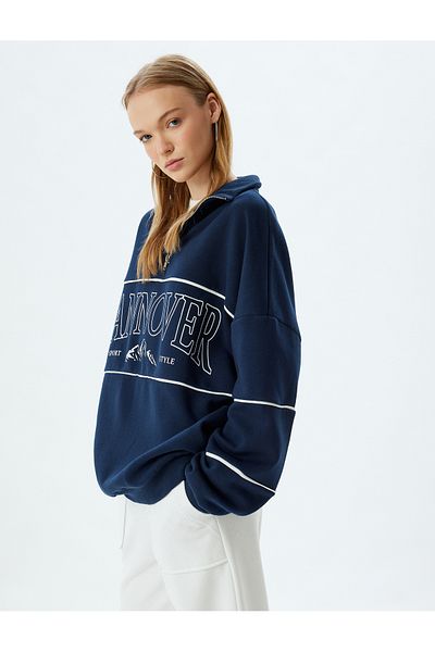 Koton College Printed - Oversize Φούτερ με μισό φερμουάρ