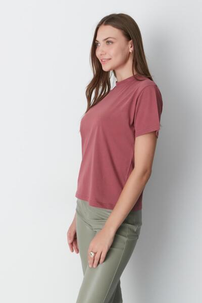C&City Stand Collar Short Sleeve 2-Piece T-Shirt - 957 Brick/Dried Rose