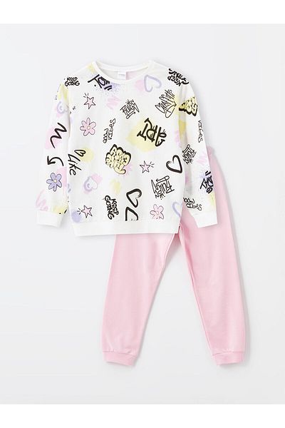 LC Waikiki Lw - Crew Neck Printed Long Sleeve Girl's Pajama Set