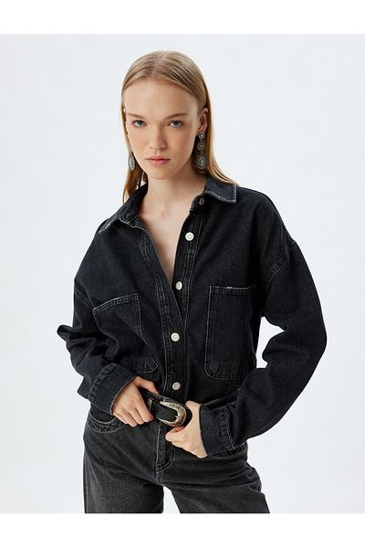 Koton Classic Collar Denim Shirt Jacket - Buttoned and Pocket Detailed