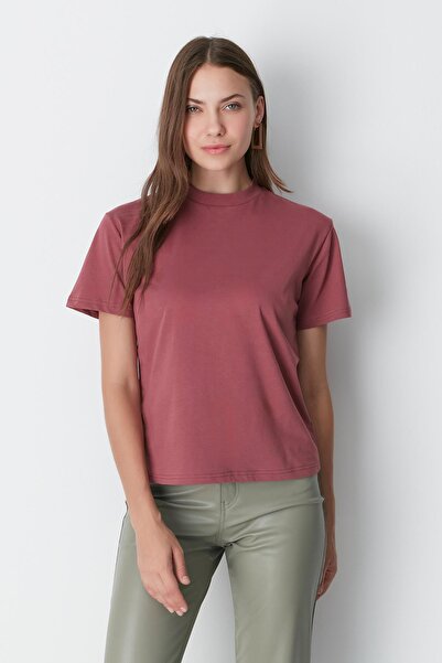C&City Stand Collar Short Sleeve 2-Piece T-Shirt - 957 Brick/Dried Rose