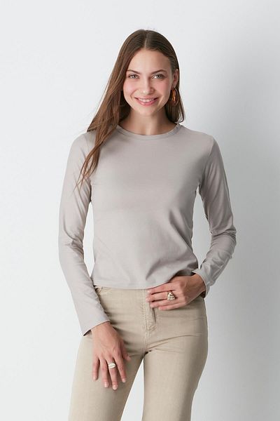 C&City Μπλουζάκι 2 τεμαχίων Crew Neck Basic - Μακρυμάνικο, Γκρι/Καφέ 955
