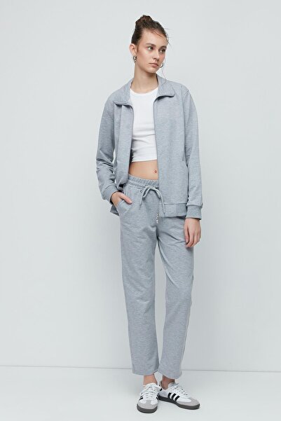 C&City Dámská tepláková souprava na rovných nohavicích s límečkem vpředu na zip 9701 šedá