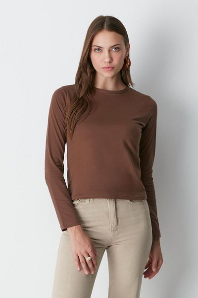 C&City Μπλουζάκι Basic μακρυμάνικο με λαιμόκοψη 2 Pack - 955 Μπεζ/Καφέ