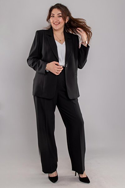 İzzet Candan 2180 Büyük Beden Tek Düğmeli Broşlu Ceket Pantolon Takım