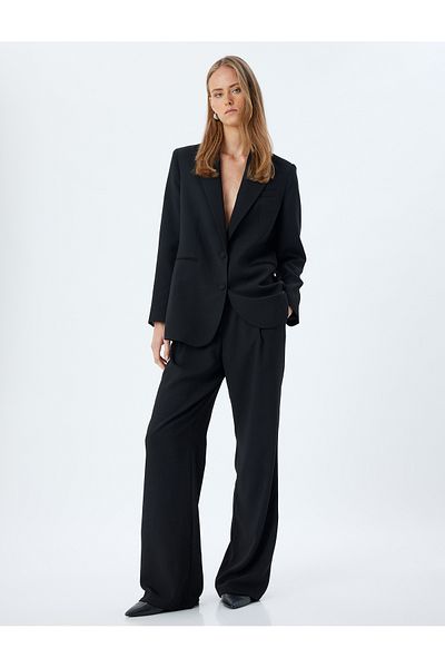 Koton Palazzo Trousers with Pockets - Standard Waist Crepe Fabric