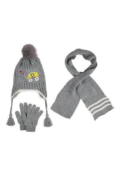 Aware Time Kitti 4-8 Years Old Baby Boy & Child Accessory Fleece Inside Scarf Beanie Gloves Set of 3