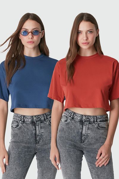 C&City T-shirt 959 Tile/Indigo - Crew Neck 2-Piece Crop T-shirt