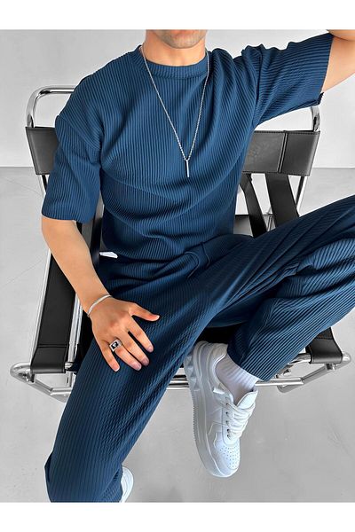 ablukaonline Ανδρικό καλοκαιρινό μπλουζάκι Petrol Blue ριγέ Oversize - Ευέλικτο και ελαφρύ