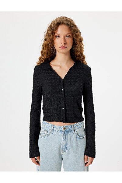 Koton Μακρυμάνικο πουκάμισο με υφή με κουμπιά, μπλουζάκι με πέτο και τυλίγματα