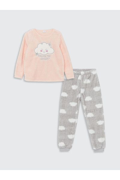 LC Waikiki Lcw Kids Pink Crew Neck Plush Girls' Pajamas Set