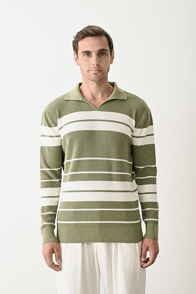 İLKCET MODA Ανδρικό πουλόβερ Premium ριγέ πλεκτό με λαιμόκοψη