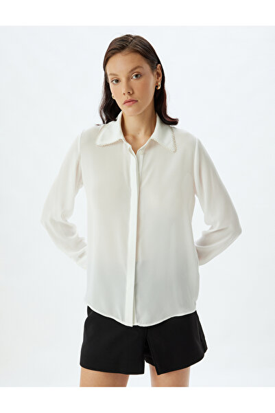 Koton Gyöngy nyakú ing hosszú ujjú krepp szövet