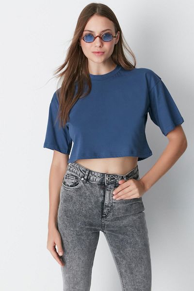 C&City T-shirt 959 Tile/Indigo - Crew Neck 2-Piece Crop T-shirt
