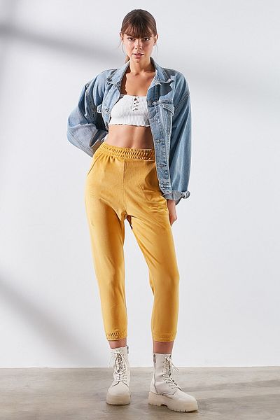 C&City Damen-Jogginghose aus Samt mit elastischem Bund 731 Senf