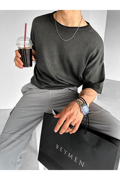 ablukaonline Tricou negru pentru bărbați - 100% bumbac, învechit, respirabil, supradimensionat