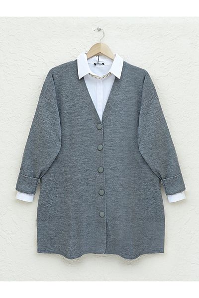 Modamorfo Smoked Hijab Knitwear Winter Cardigan - Buttoned