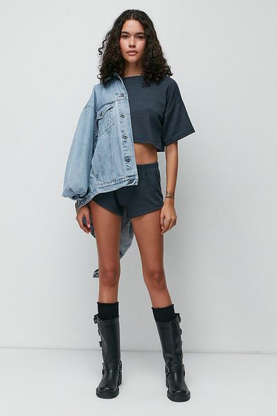 C&City Ribbed Short Sleeve T-shirt Shorts Set 9137 Smoked