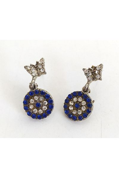 Hd Marketim Evil Eye Beaded Butterfly Jewelled Earrings