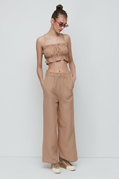 C&City Органічний бавовняний муслін Кроп-топ Штани Комплект 9124 Бежевий