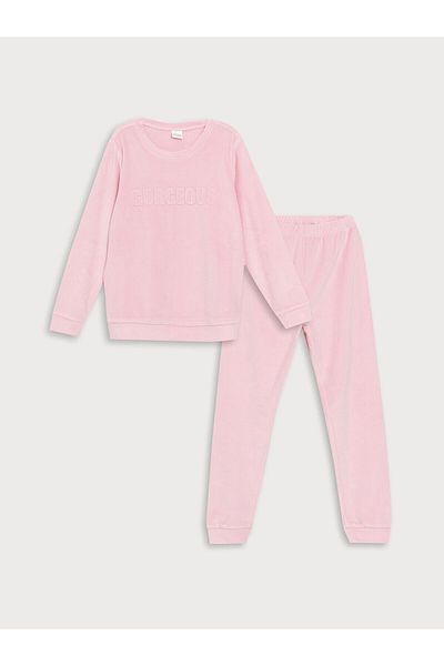 LC Waikiki Set de pijamale pentru fete din catifea cu decolteu