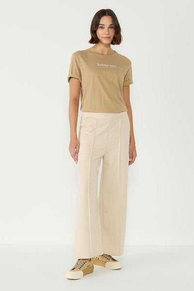 C&City Beige Palazzo Damen-Jogginghose – Detaillierte Nähte 746
