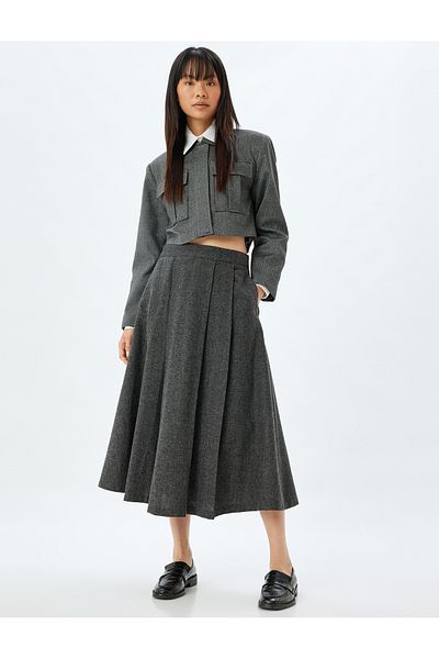 Koton Φούστα Tweed Midi Μήκος Πλισέ σε γραμμή Α