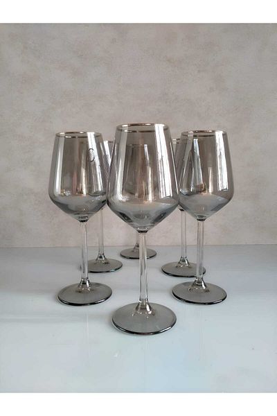 P H Panayır Home Smoked Black Goblet Set for 6 People - Water Glass Goblet