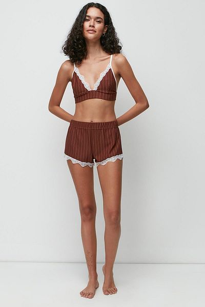 C&City Σετ Σορτς Bralette με Δαντέλα 9142 Καφέ