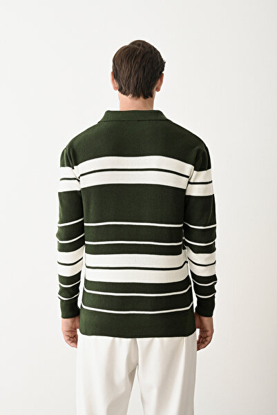 İLKCET MODA Ανδρικό πουλόβερ Premium ριγέ πλεκτό με λαιμόκοψη