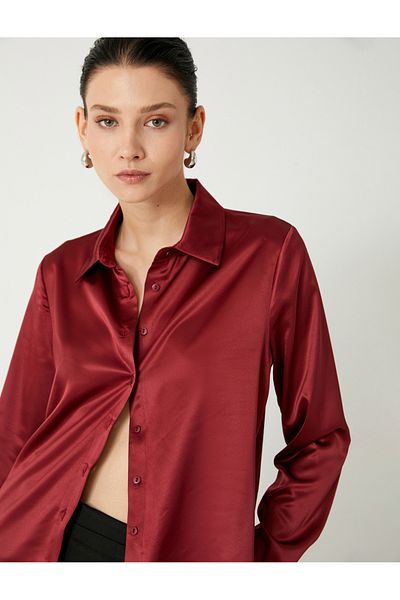 Koton Cămașă cu mânecă lungă din satin cu guler clasic