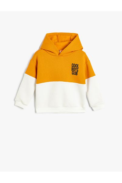Koton Color Block Hooded Sweatshirt - Slogan Printed