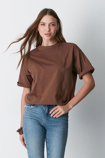 C&City Μπλουζάκι 2 τεμαχίων καφέ Casual Basic - Crew Neck, κοντό μανίκι 961