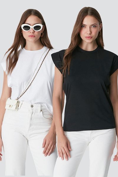 C&City Crew Neck Μαύρο/Λευκό 2 τεμαχίων Basic T-Shirt Set 958