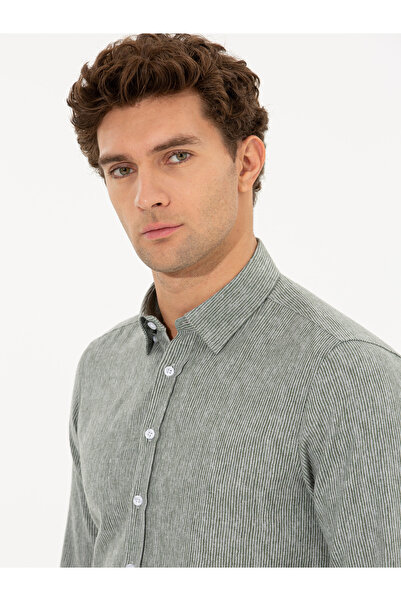 Cacharel Haki Slim Fit Uzun Kollu Gömlek 50255618-VR027