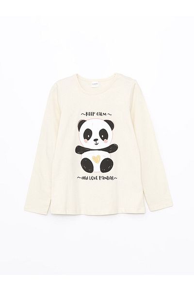 LC Waikiki LCW Mädchen-Pyjama-Set mit Rundhalsausschnitt, bedruckt, langärmelig