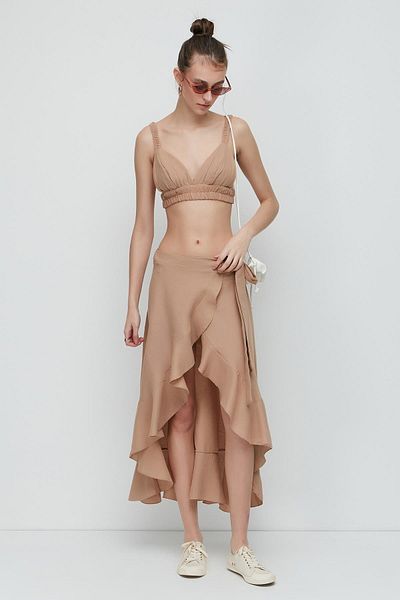 C&City Organic Cotton Muslin Bralette Skirt Set 9126 Beige