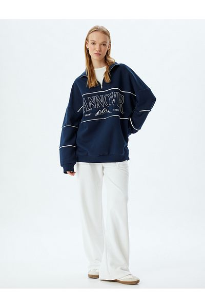 Koton College Printed - Oversize Φούτερ με μισό φερμουάρ