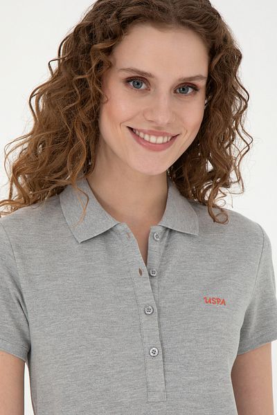U.S. Polo Assn. Γκρι Melange γυναικείο μπλουζάκι πόλο με λαιμόκοψη 50285846 -VR086