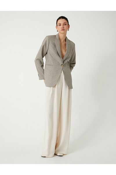 Koton Double Breasted Long Blazer Jacket with Pockets