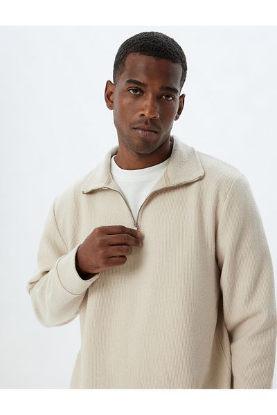 Koton Basic-Pullover aus Baumwollmischung mit langen Ärmeln und halbem Reißverschluss