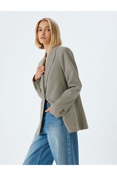Koton Double Breasted Long Blazer Jacket with Pockets