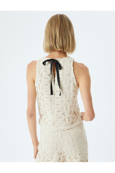 Koton Geometrikus mintás horgolt felső ujjatlan, kerek nyakú