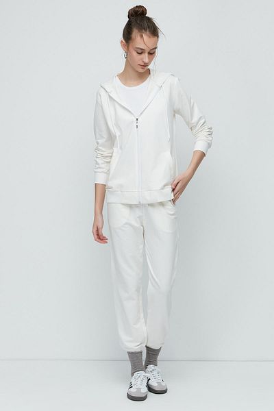 C&City Women's Hooded, Zippered Front and Cuffed Leg Tracksuit 9702 Ecru