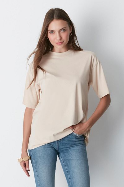C&City Casual Crew Neck 2-Piece T-Shirt Set - Claret Red/Beige 961