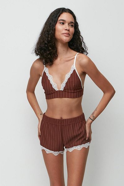 C&City Σετ Σορτς Bralette με Δαντέλα 9142 Καφέ