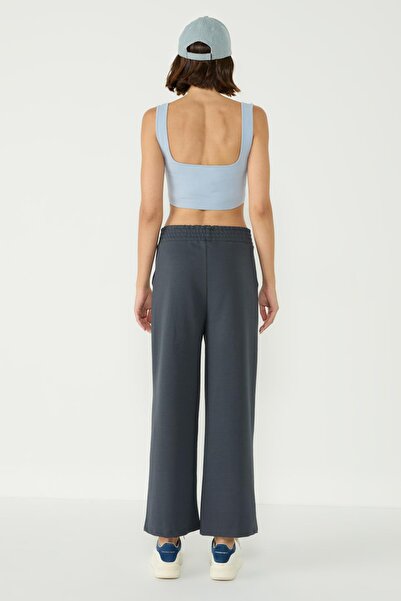 C&City Women's Stitching Detailed Palazzo Sweatpants 746 Smoked